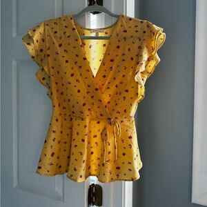 Yellow Floral Faux Wrap Top